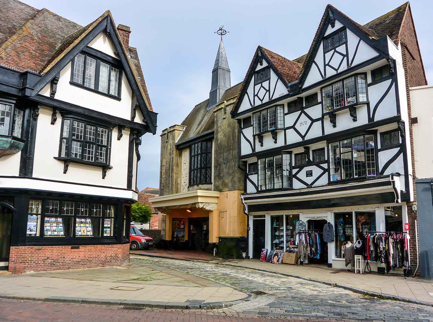 Tudor buildings and old cinema in Faversham, Kent